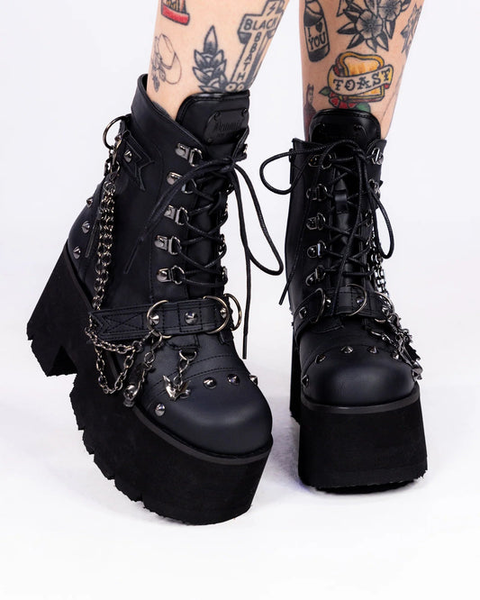 Demonia Ashes Chains & Charms Women's Black Platform Boot - InstaWOW Shop