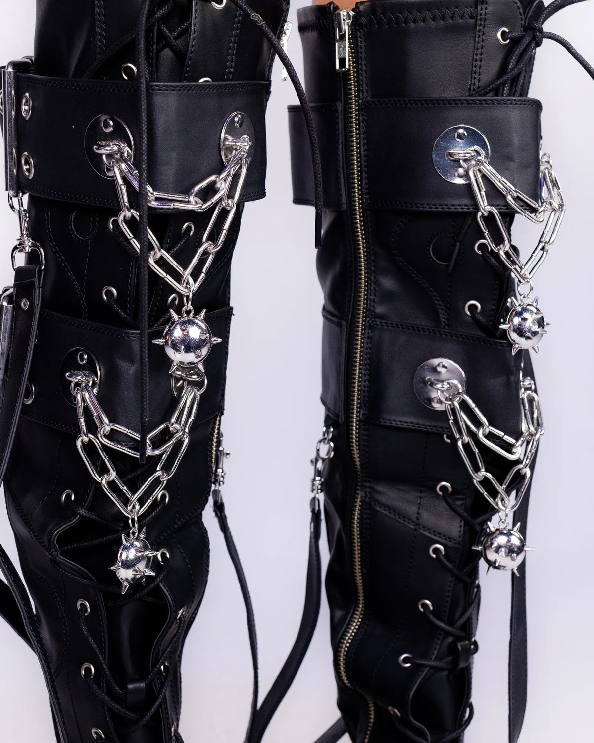Demonia Bear Spike Matte Black Women's Thigh High Platform Boots - InstaWOW Shop