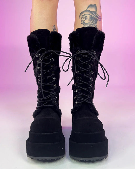 Demonia Black Bear Faux Fur Women's Boots - InstaWOW Shop