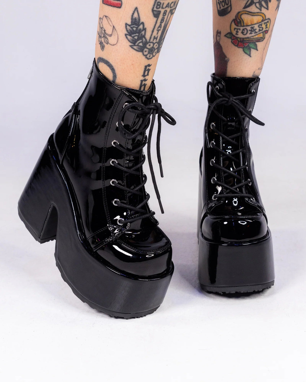 Demonia Black Patent Lace - Up Women's Platform Ankle Boots - InstaWOW Shop
