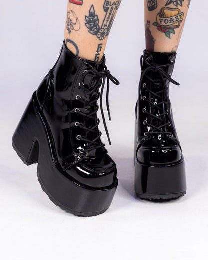 Demonia Black Patent Lace - Up Women's Platform Ankle Boots - InstaWOW Shop