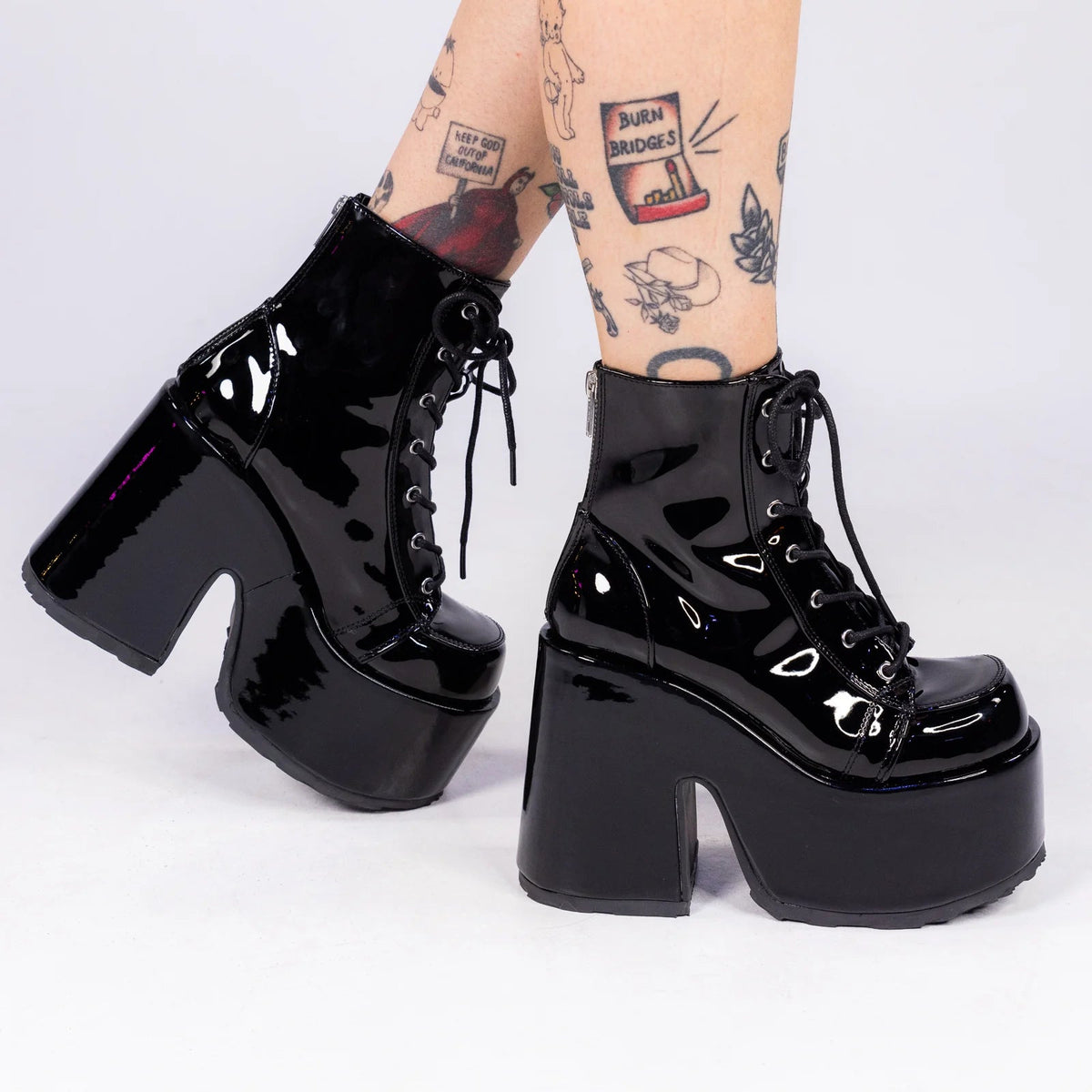 Demonia Black Patent Lace - Up Women's Platform Ankle Boots - InstaWOW Shop