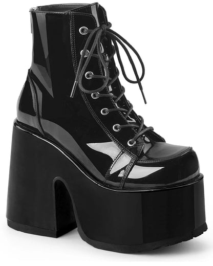 Demonia Black Patent Lace - Up Women's Platform Ankle Boots - InstaWOW Shop