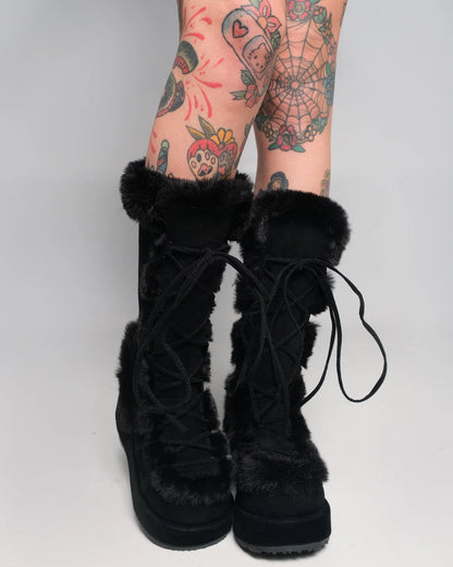 Demonia Black Winter Solstice Faux Fur Boots - InstaWOW Shop