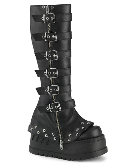 Demonia Buckled Stomp Women's Black Knee High Boots - InstaWOW Shop