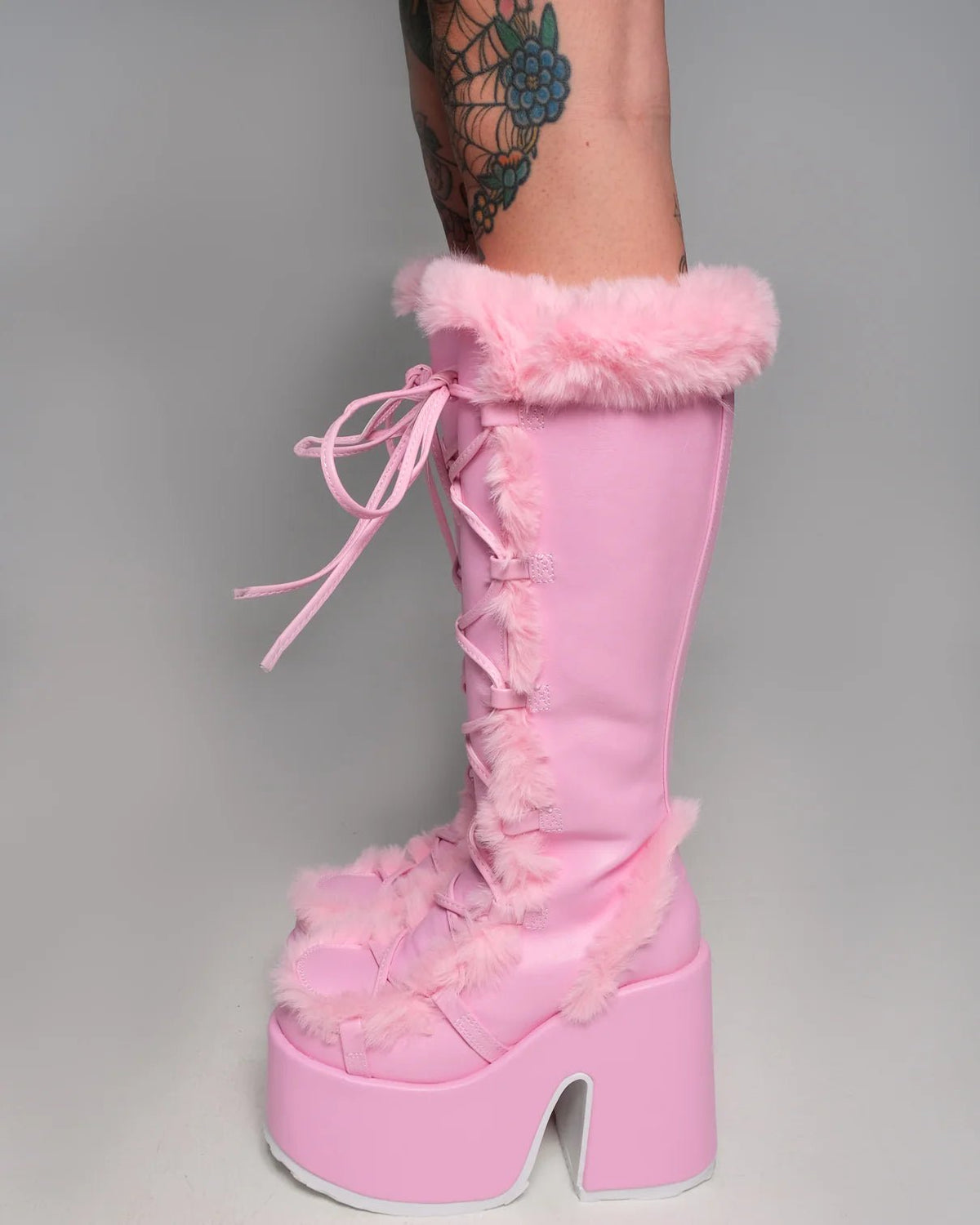 Demonia Pastel Pink Furry Winter Faux Fur Boots - InstaWOW Shop