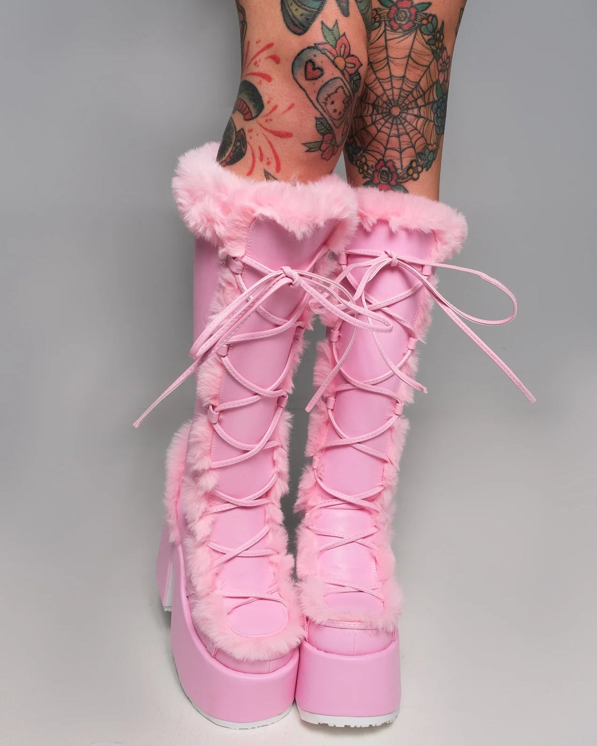 Demonia Pastel Pink Furry Winter Faux Fur Boots - InstaWOW Shop