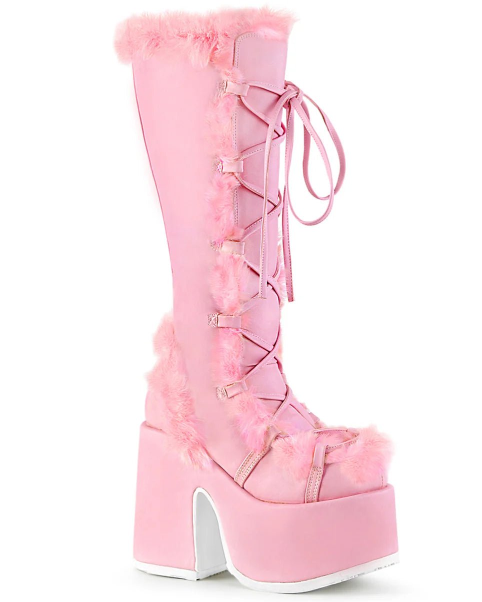 Demonia Pastel Pink Furry Winter Faux Fur Boots - InstaWOW Shop
