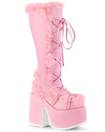 Demonia Pastel Pink Furry Winter Faux Fur Boots - InstaWOW Shop