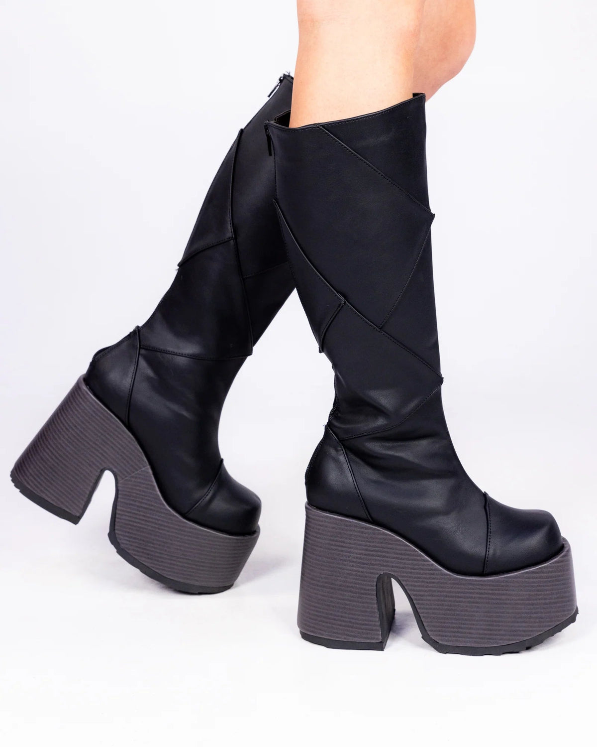 Demonia Patchwork Women's Black Knee High Boots - InstaWOW Shop