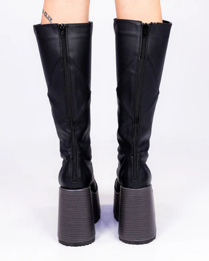 Demonia Patchwork Women's Black Knee High Boots - InstaWOW Shop