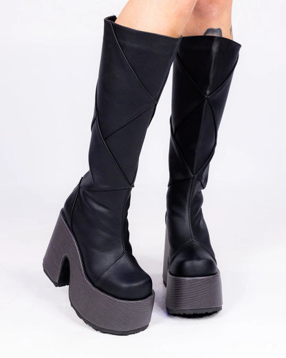 Demonia Patchwork Women's Black Knee High Boots - InstaWOW Shop