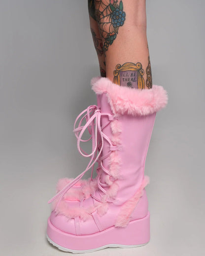 Demonia Pink Winter Solstice Faux Fur Boots - InstaWOW Shop