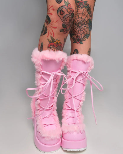 Demonia Pink Winter Solstice Faux Fur Boots - InstaWOW Shop