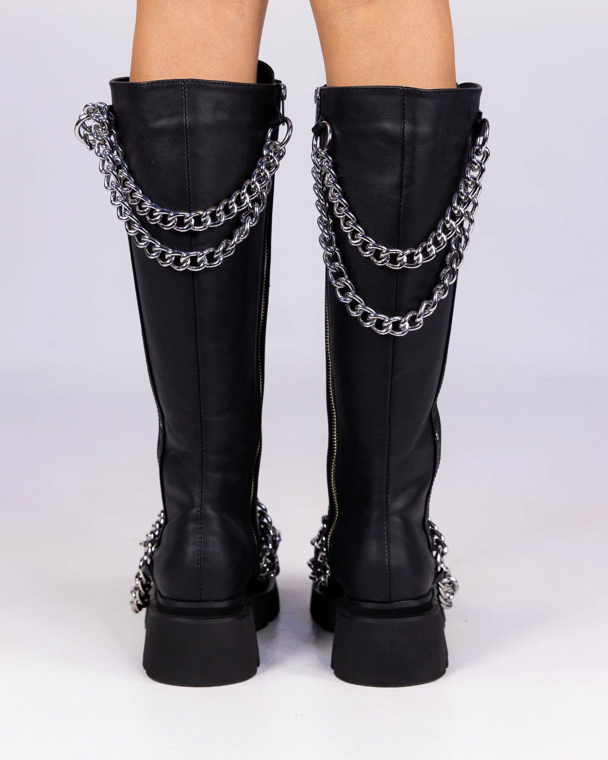 Demonia Renegade Women's Black Knee High Chain Platform Boots - InstaWOW Shop