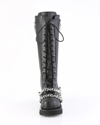Demonia Renegade Women's Black Knee High Chain Platform Boots - InstaWOW Shop
