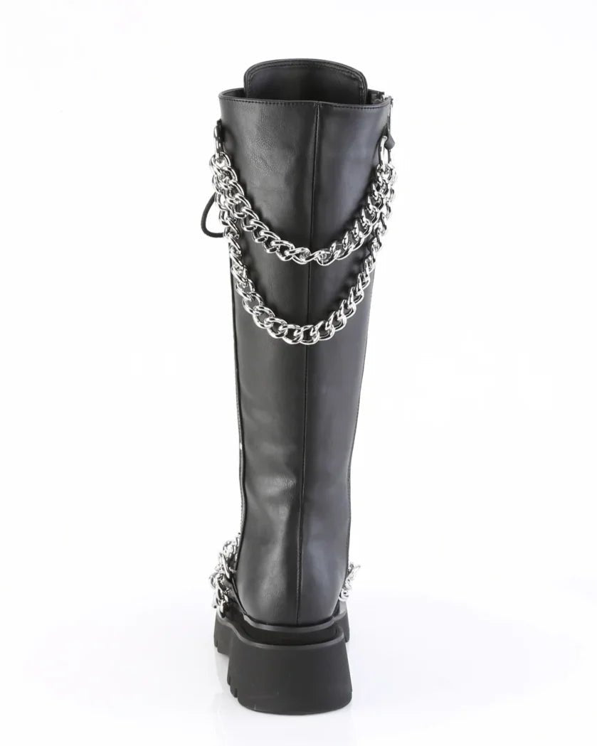 Demonia Renegade Women's Black Knee High Chain Platform Boots - InstaWOW Shop