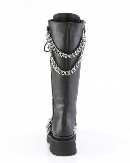 Demonia Renegade Women's Black Knee High Chain Platform Boots - InstaWOW Shop