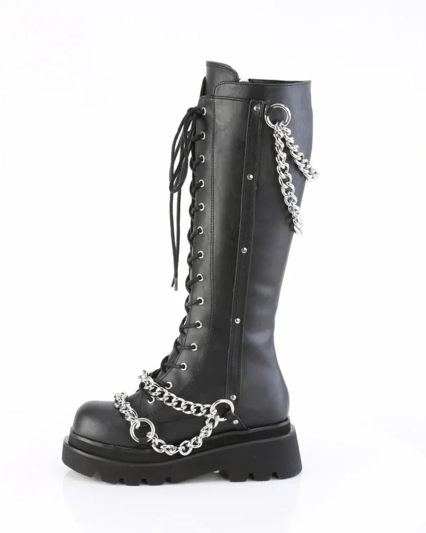 Demonia Renegade Women's Black Knee High Chain Platform Boots - InstaWOW Shop