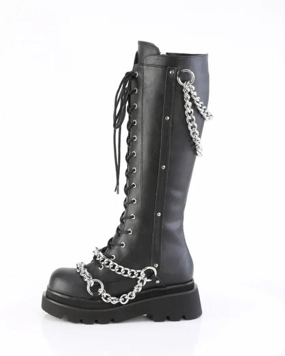 Demonia Renegade Women's Black Knee High Chain Platform Boots - InstaWOW Shop