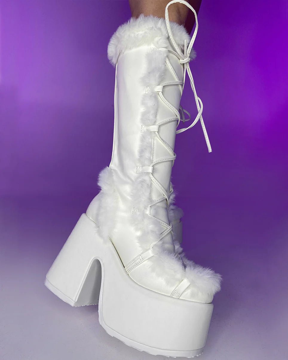 Demonia White Furry Winter Faux Fur Boots - InstaWOW Shop
