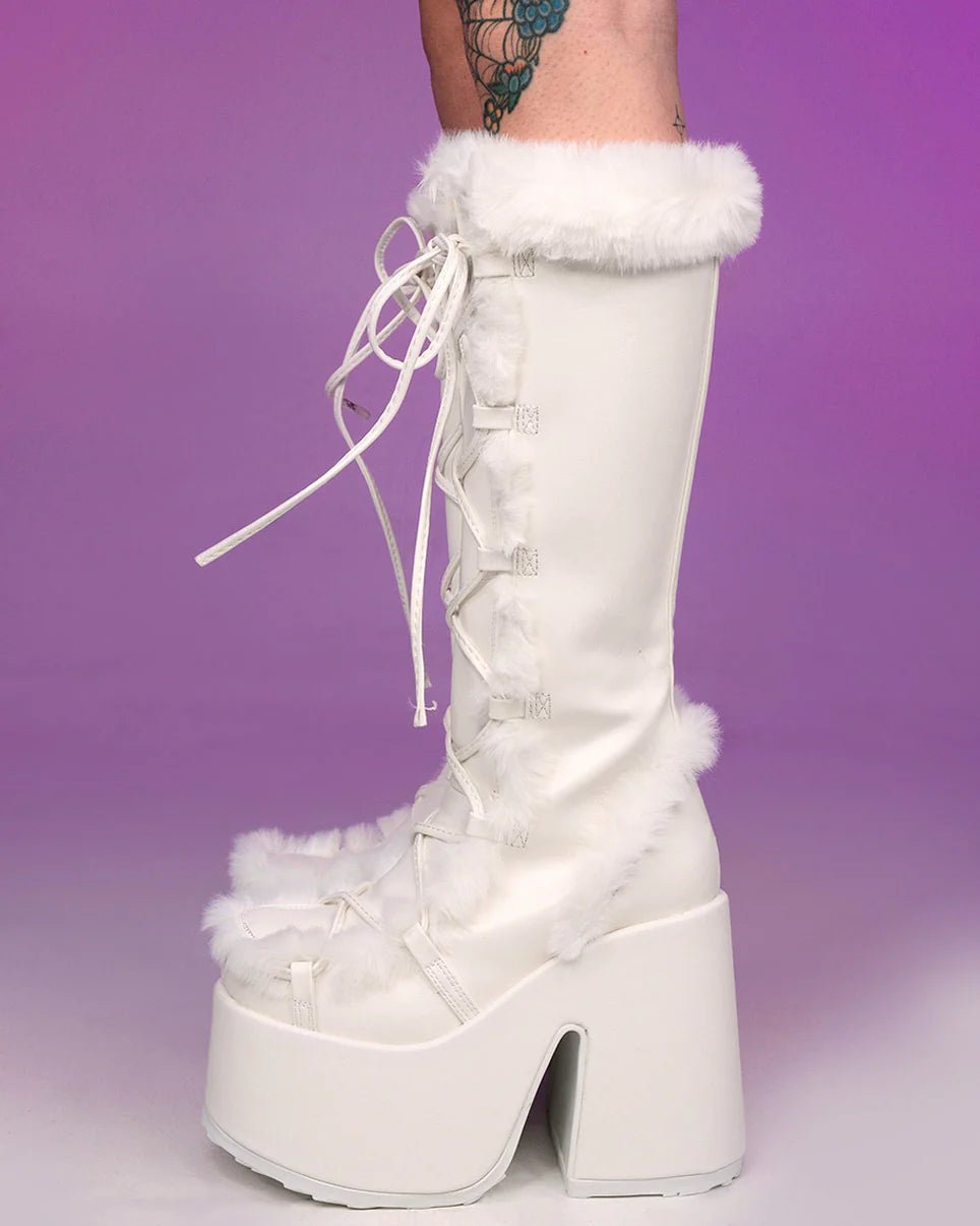 Demonia White Furry Winter Faux Fur Boots - InstaWOW Shop