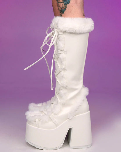 Demonia White Furry Winter Faux Fur Boots - InstaWOW Shop
