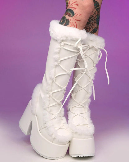 Demonia White Furry Winter Faux Fur Boots - InstaWOW Shop