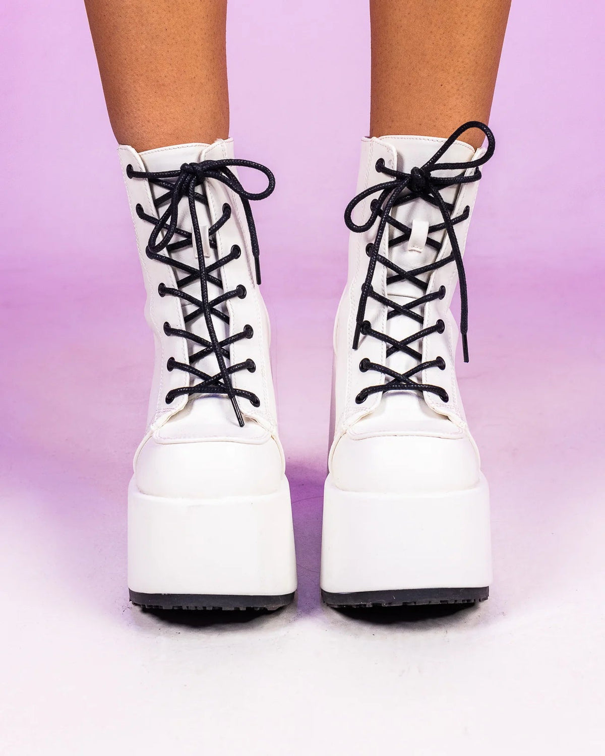 Demonia White Lace - Up Women's Platform Ankle Boots - InstaWOW Shop