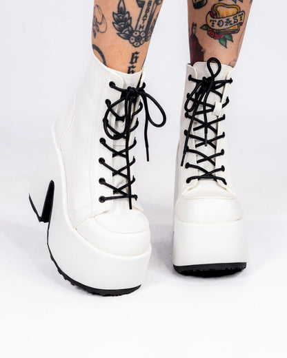 Demonia White Lace - Up Women's Platform Ankle Boots - InstaWOW Shop