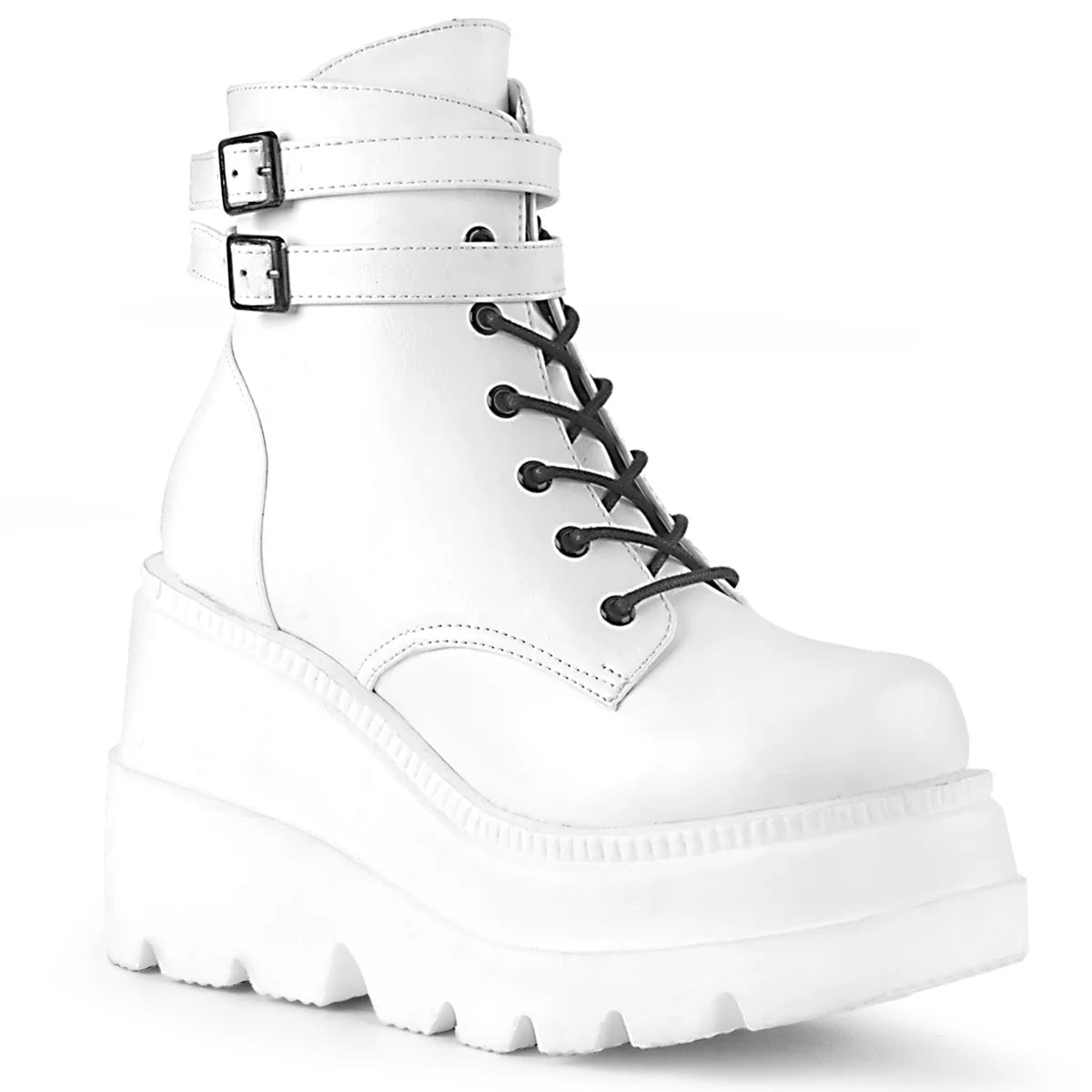 Demonia White Stacked Women's Wedge Platform Ankle Boots - InstaWOW Shop