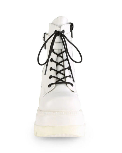 Demonia White Stacked Women's Wedge Platform Ankle Boots - InstaWOW Shop