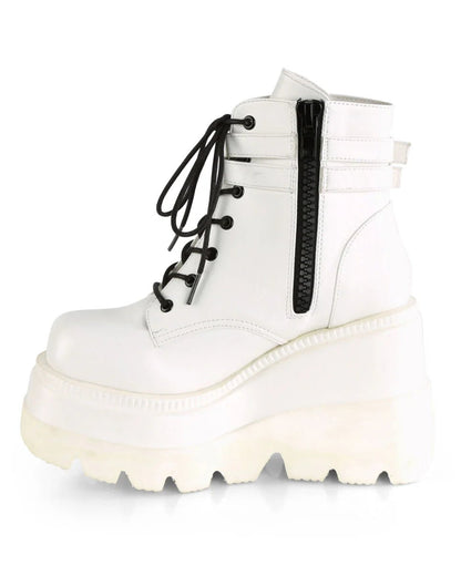 Demonia White Stacked Women's Wedge Platform Ankle Boots - InstaWOW Shop