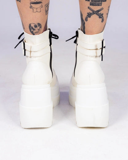 Demonia White Stacked Women's Wedge Platform Ankle Boots - InstaWOW Shop