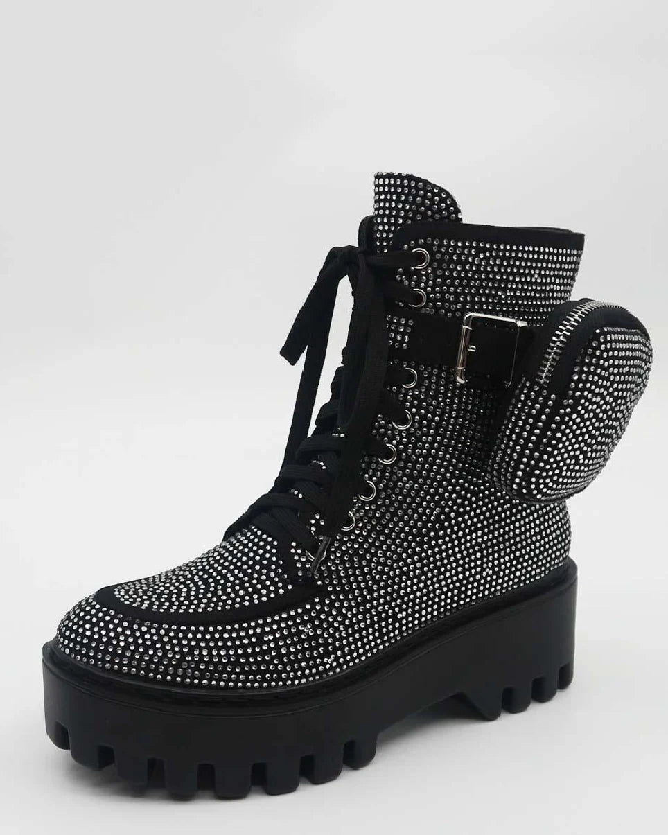 Ex Stacy Women's Rhinestone Pocket Combat Boots - InstaWOW Shop