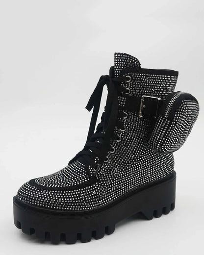 Ex Stacy Women's Rhinestone Pocket Combat Boots - InstaWOW Shop