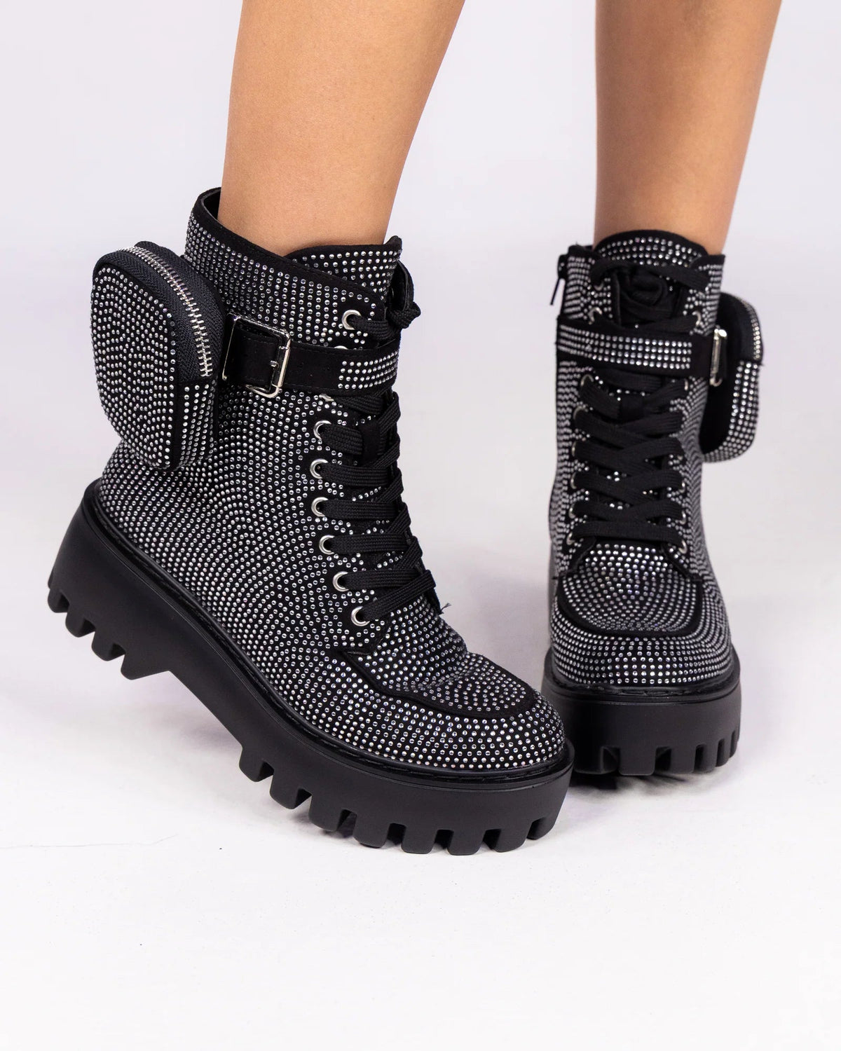 Ex Stacy Women's Rhinestone Pocket Combat Boots - InstaWOW Shop