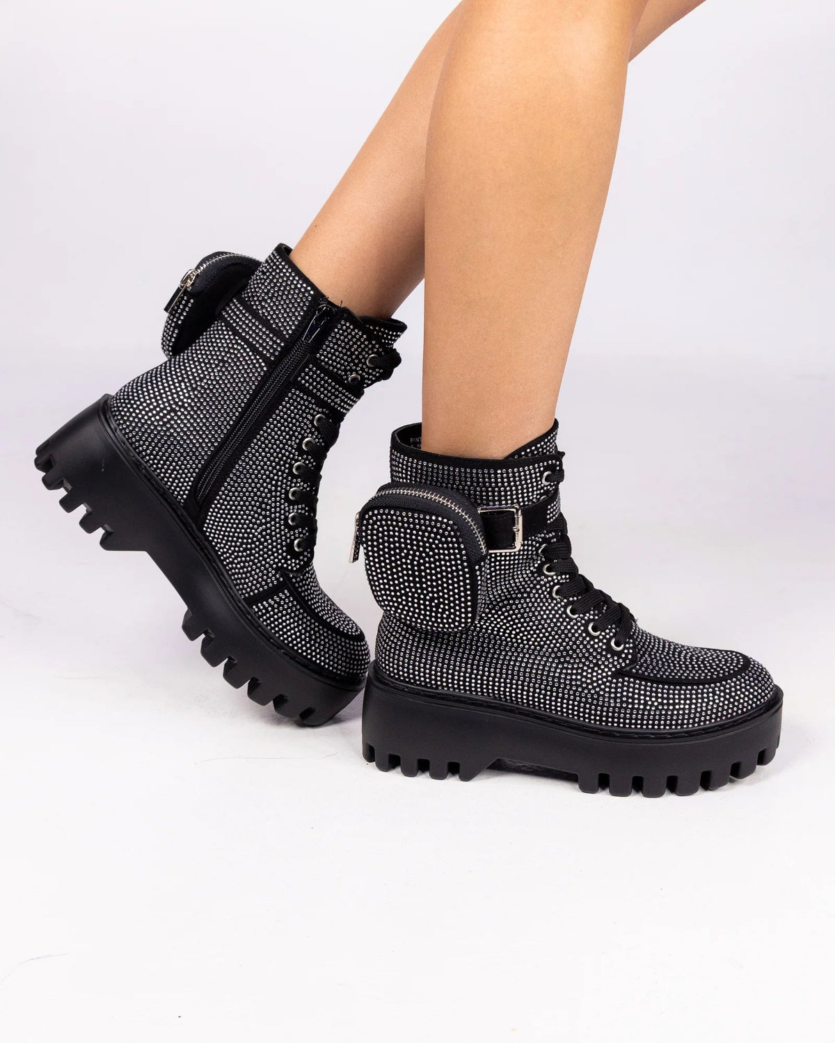 Ex Stacy Women's Rhinestone Pocket Combat Boots - InstaWOW Shop