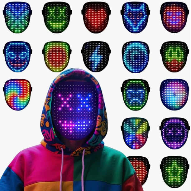 LED Face Mask with Gesture Control – Rechargeable Light Up Halloween Masks Costume for Adults & Kids, Glowing Transformable Cosplay Mask for Parties, Christmas, Concerts - InstaWOW Shop