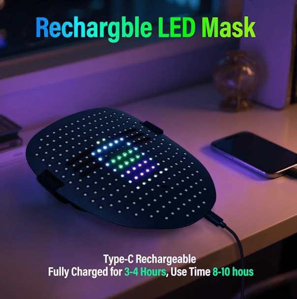 LED Face Mask with Gesture Control – Rechargeable Light Up Halloween Masks Costume for Adults & Kids, Glowing Transformable Cosplay Mask for Parties, Christmas, Concerts - InstaWOW Shop