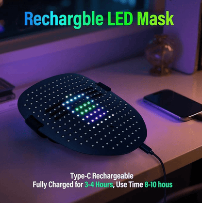 LED Face Mask with Gesture Control – Rechargeable Light Up Halloween Masks Costume for Adults & Kids, Glowing Transformable Cosplay Mask for Parties, Christmas, Concerts - InstaWOW Shop