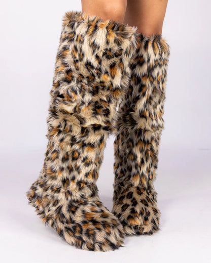 Leopard Animalistic Women's Faux Fur Platform Boots - InstaWOW Shop