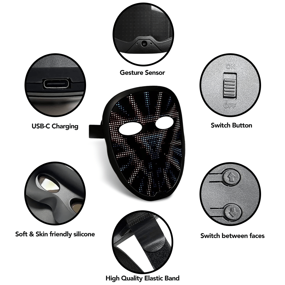 Mr.Bogie Face - transforming LED Mask, Bluetooth App Controlled Mask - USB - C Rechargeable Ultra thin - InstaWOW Shop