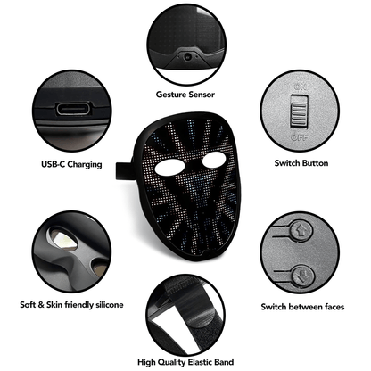 Mr.Bogie Face - transforming LED Mask, Bluetooth App Controlled Mask - USB - C Rechargeable Ultra thin - InstaWOW Shop