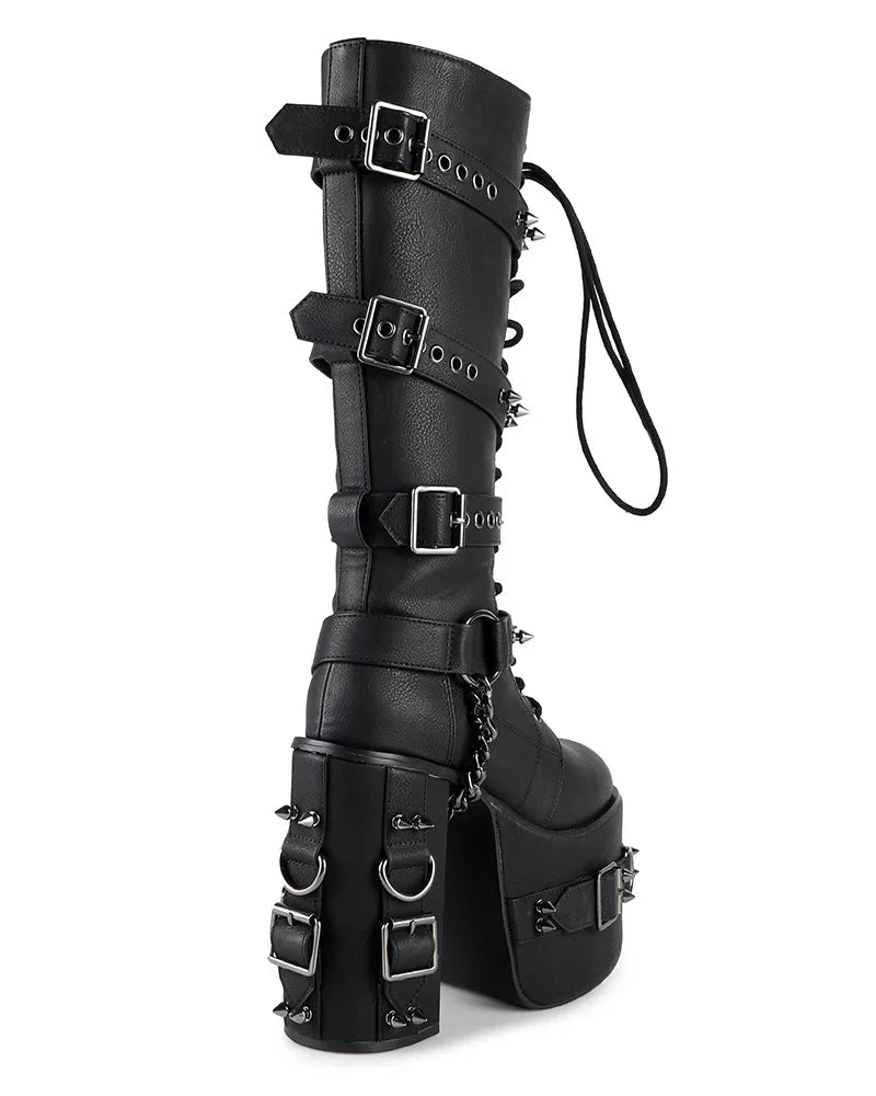 Princess Darkness Women's Black Knee High Platform Boots - InstaWOW Shop