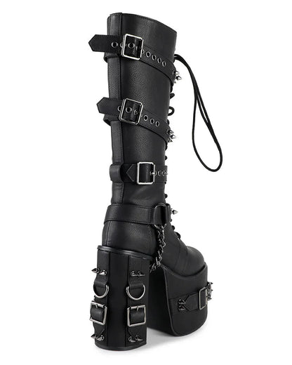 Princess Darkness Women's Black Knee High Platform Boots - InstaWOW Shop