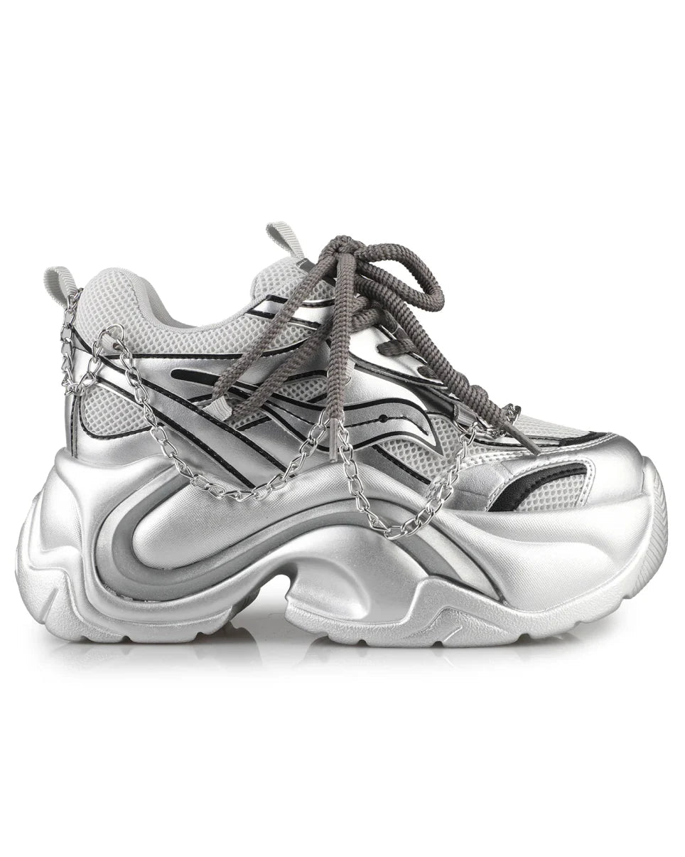 Silver Storm Women's Chain Wedge Sneakers - InstaWOW Shop