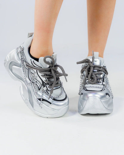 Silver Storm Women's Chain Wedge Sneakers - InstaWOW Shop