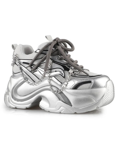 Silver Storm Women's Chain Wedge Sneakers - InstaWOW Shop