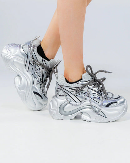 Silver Storm Women's Chain Wedge Sneakers - InstaWOW Shop
